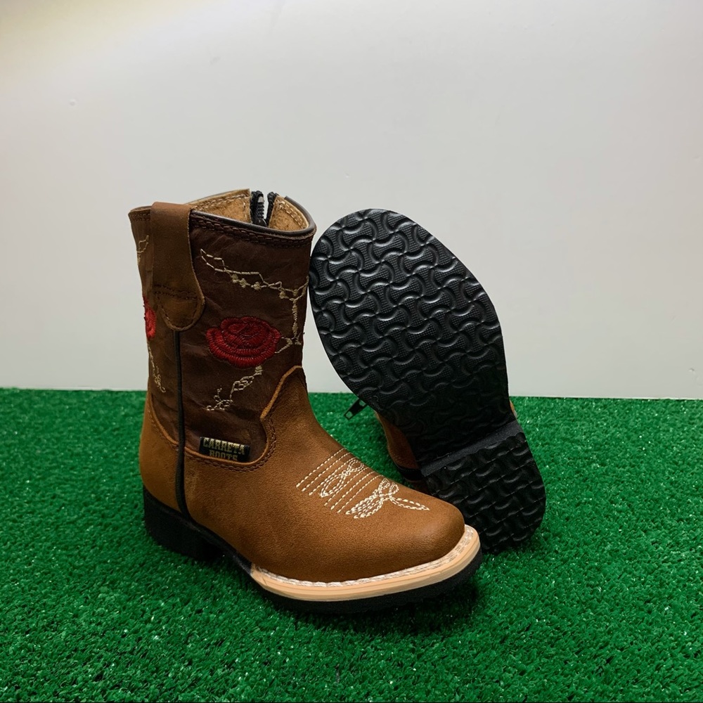 Cowgirl kids Rodeo Western Genuine Leather embroidered flower Boots Zipped 706